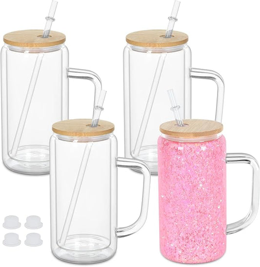 16oz Snow Globe Glass Cup with Handle(Choose any Decal to Add)