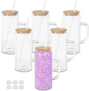 20oz Snow Globe Glass Cup with Handle(Choose any Decal to Add)